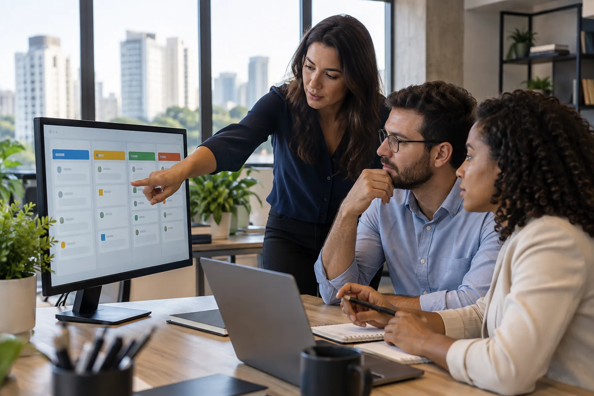 Equipe comercial analisando oportunidades, responsáveis e próximos passos em um CRM
